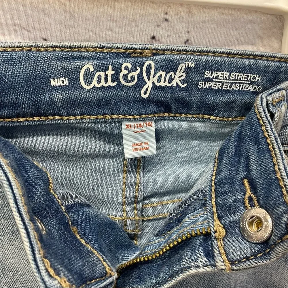 Cat & Jack Jean Shorts Girls Size XL (14/16) Midi Super Stretch Fraying Beachy